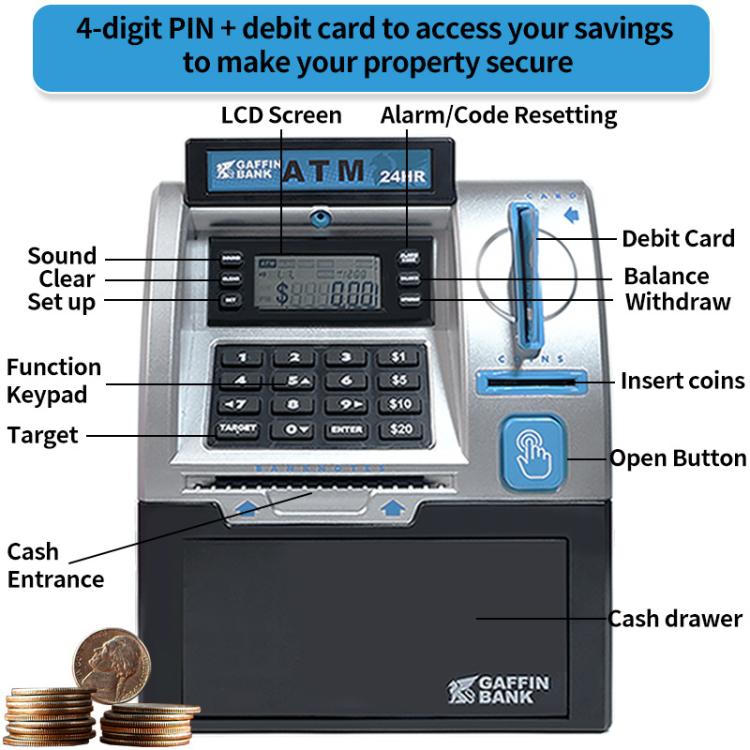 Distributeur automatique de billets simulé (DAB) Machine de mot de passe intelligente Carte de balayage Enfants Tirelire