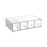 Organisateur de bureau en acrylique avec 4 tiroirs, vitrine à lunettes empilable, boîte de rangement pour pinceaux de maquillage et papeterie, 27x17,5x7,3cm