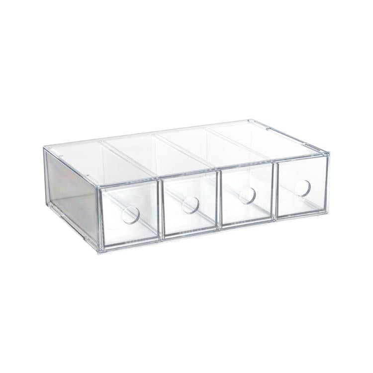 Organisateur de bureau en acrylique avec 4 tiroirs, vitrine à lunettes empilable, boîte de rangement pour pinceaux de maquillage et papeterie, 27x17,5x7,3cm