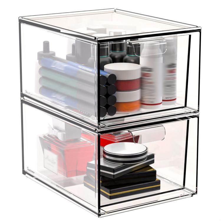 Lot de 2 boîtes de rangement empilables pour maquillage en acrylique
