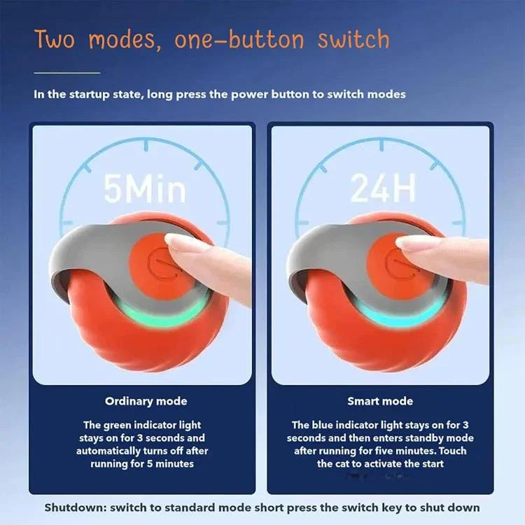 Balle Intelligente Automatique Interactif Jouets pour Chat Rechargeable USB Ajustement Deux Vitesses, Orange TUTU, Bleu TUTU