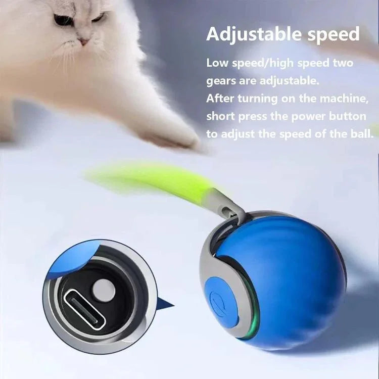 Balle Intelligente Automatique Interactif Jouets pour Chat Rechargeable USB Ajustement Deux Vitesses, Orange TUTU, Bleu TUTU