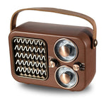 Radio multifonctionnelle rétro, enceinte Bluetooth, décoration audio portative, motif vagues, rayures horizontales, surface tissée, grille verticale