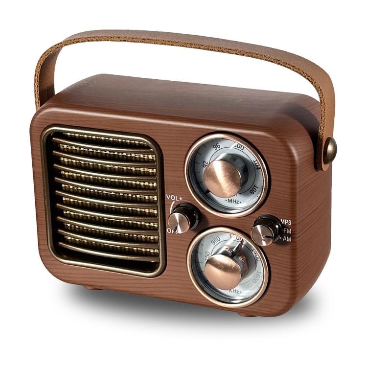 Radio multifonctionnelle rétro, enceinte Bluetooth, décoration audio portative, motif vagues, rayures horizontales, surface tissée, grille verticale