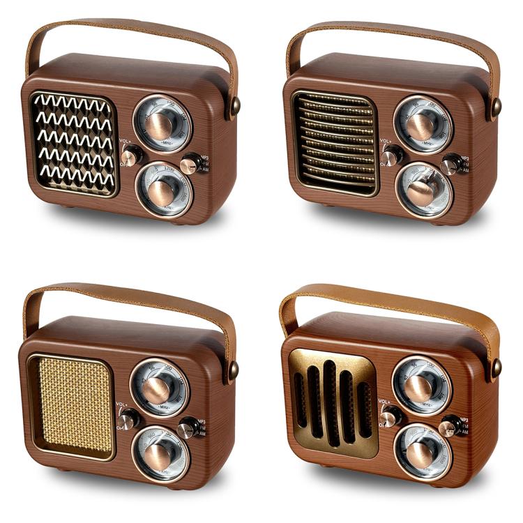 Radio multifonctionnelle rétro, enceinte Bluetooth, décoration audio portative, motif vagues, rayures horizontales, surface tissée, grille verticale