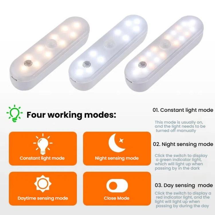 Lampe d'armoire LED magnétique avec détecteur de mouvement, rechargeable, 20 LED, 3 températures de couleur, A68-3A-11cm