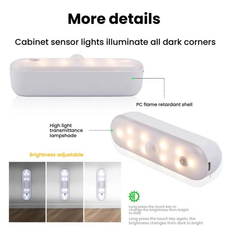 Lampe d'armoire LED magnétique avec détecteur de mouvement, rechargeable, 20 LED, 3 températures de couleur, A68-3A-11cm