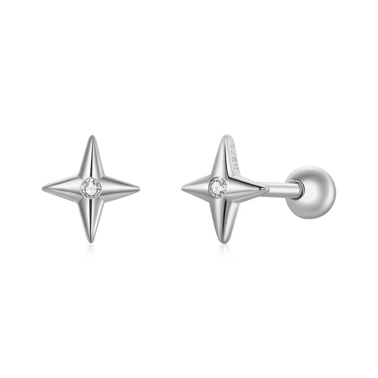 SCE1117-A Boucles d'oreilles étoile en argent sterling 925 plaqué platine avec zircon