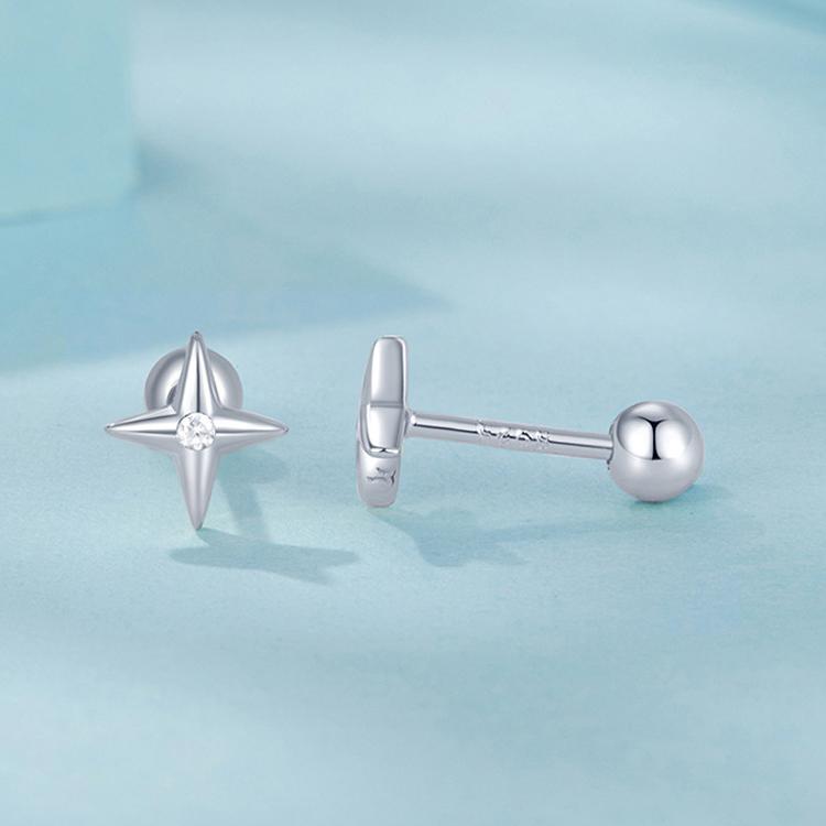 SCE1117-A Boucles d'oreilles étoile en argent sterling 925 plaqué platine avec zircon