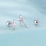 SCE1117-A Boucles d'oreilles étoile en argent sterling 925 plaqué platine avec zircon