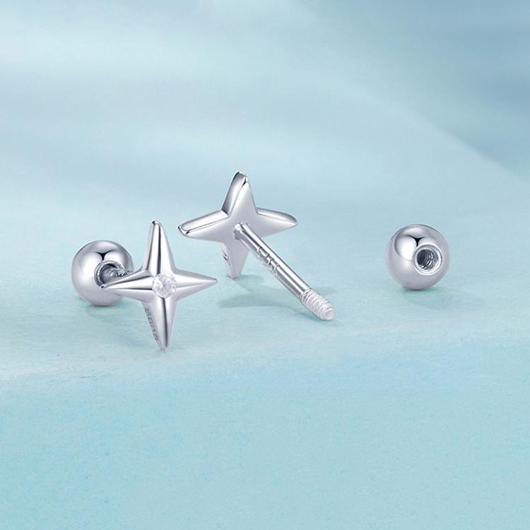 SCE1117-A Boucles d'oreilles étoile en argent sterling 925 plaqué platine avec zircon