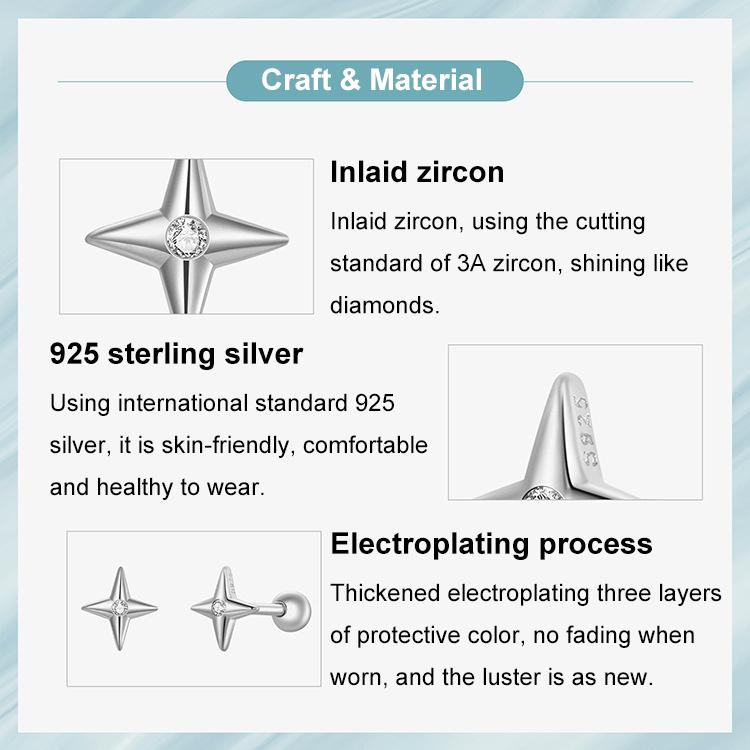 SCE1117-A Boucles d'oreilles étoile en argent sterling 925 plaqué platine avec zircon
