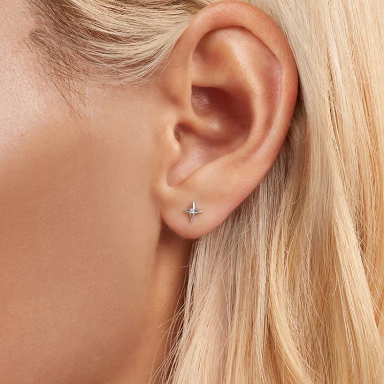 SCE1117-A Boucles d'oreilles étoile en argent sterling 925 plaqué platine avec zircon
