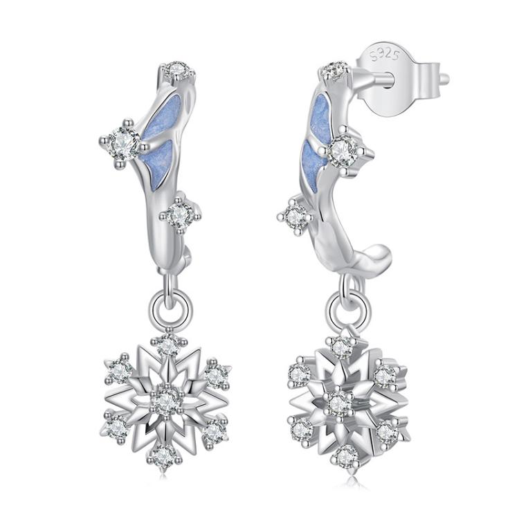 Boucles d'oreilles flocon de neige scintillantes en argent sterling S925 plaqué platine et zircon