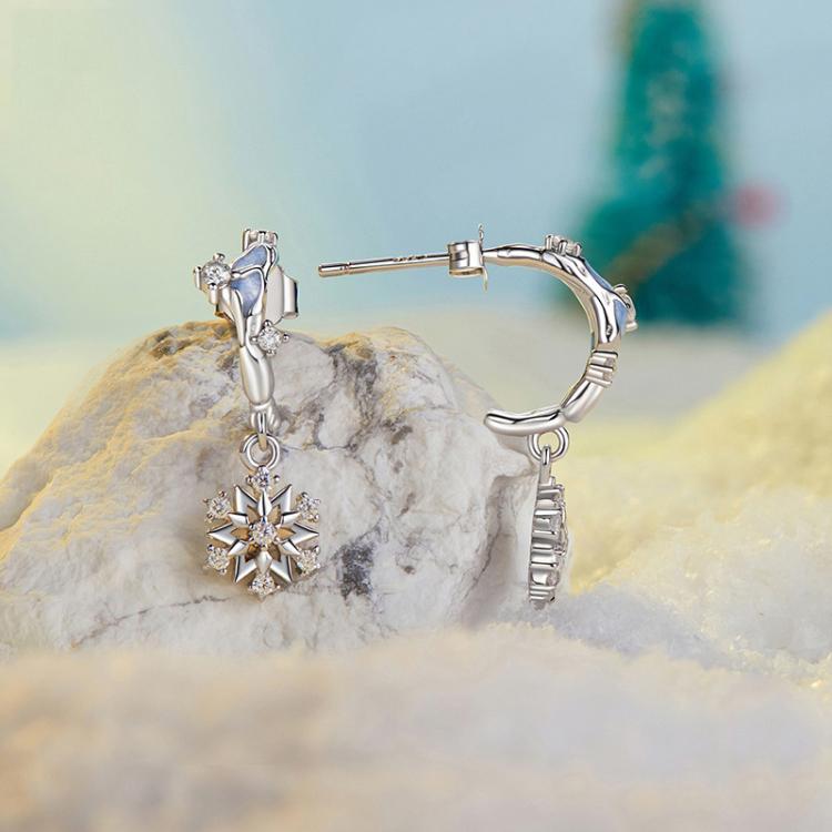 Boucles d'oreilles flocon de neige scintillantes en argent sterling S925 plaqué platine et zircon