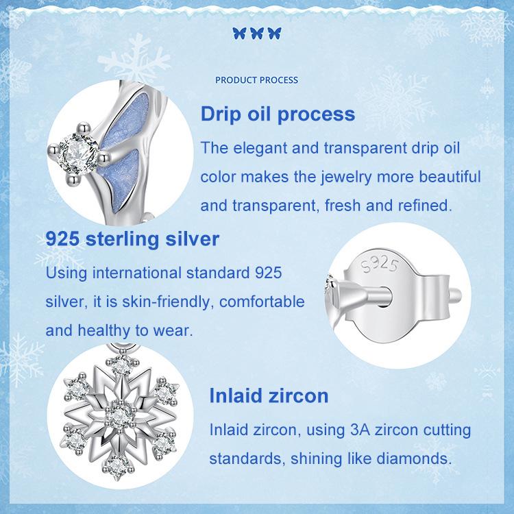 Boucles d'oreilles flocon de neige scintillantes en argent sterling S925 plaqué platine et zircon