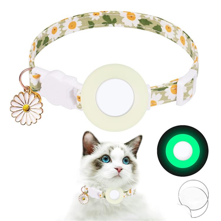 Pour housse de protection en silicone AirTag 2e génération / AirTag 1re génération, avec petite marguerite, collier pour animaux de compagnie, collier de chien avec clochette et film de protection avant et arrière