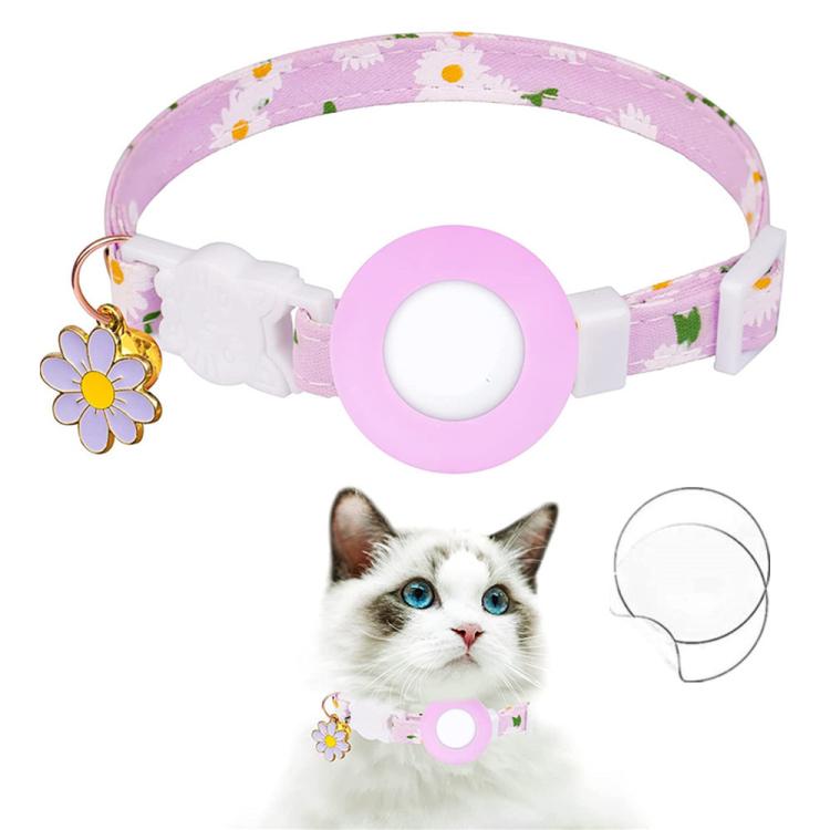 Pour housse de protection en silicone AirTag 2e génération / AirTag 1re génération, avec petite marguerite, collier pour animaux de compagnie, collier de chien avec clochette et film de protection avant et arrière