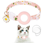 Pour housse de protection en silicone AirTag 2e génération / AirTag 1re génération, avec petite marguerite, collier pour animaux de compagnie, collier de chien avec clochette et film de protection avant et arrière
