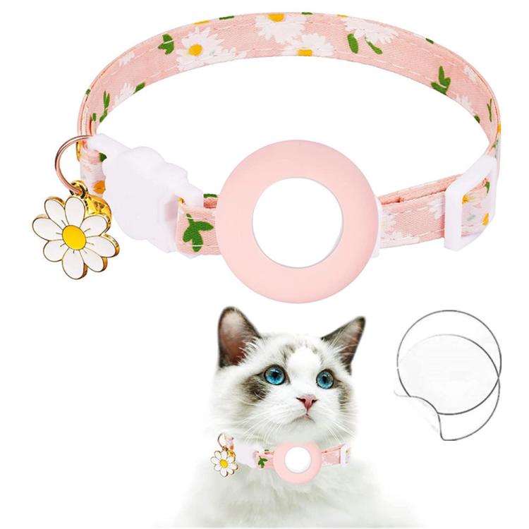 Pour housse de protection en silicone AirTag 2e génération / AirTag 1re génération, avec petite marguerite, collier pour animaux de compagnie, collier de chien avec clochette et film de protection avant et arrière