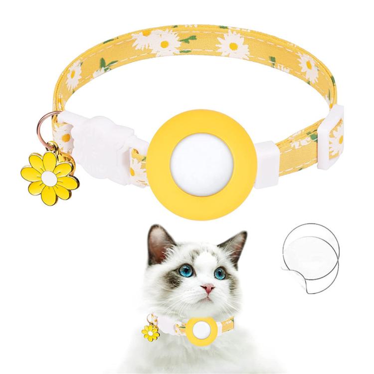 Pour housse de protection en silicone AirTag 2e génération / AirTag 1re génération, avec petite marguerite, collier pour animaux de compagnie, collier de chien avec clochette et film de protection avant et arrière
