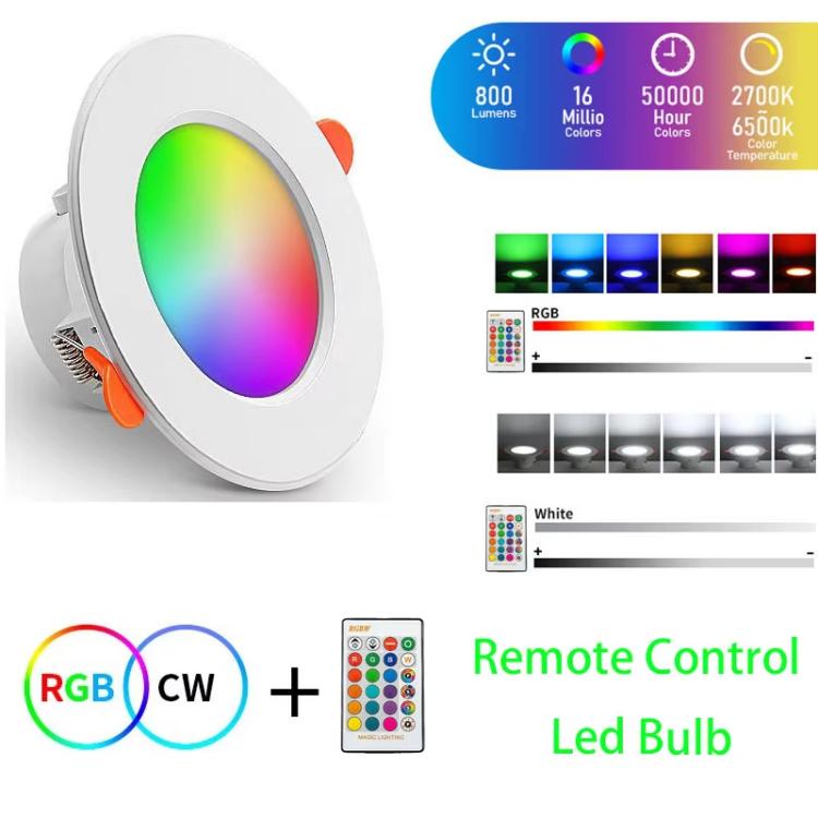 Plafonnier Encastrable Rond RVB+Lumière Blanche Dimmable Avec Télécommande, Télécommande IR 10W 220V, Télécommande IR 10W 85-265V, Télécommande IR 15W 220V, Télécommande IR 15W 85-265V