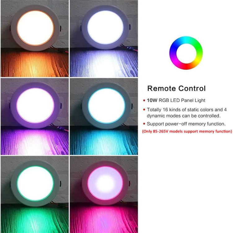 Plafonnier Encastrable Rond RVB+Lumière Blanche Dimmable Avec Télécommande, Télécommande IR 10W 220V, Télécommande IR 10W 85-265V, Télécommande IR 15W 220V, Télécommande IR 15W 85-265V