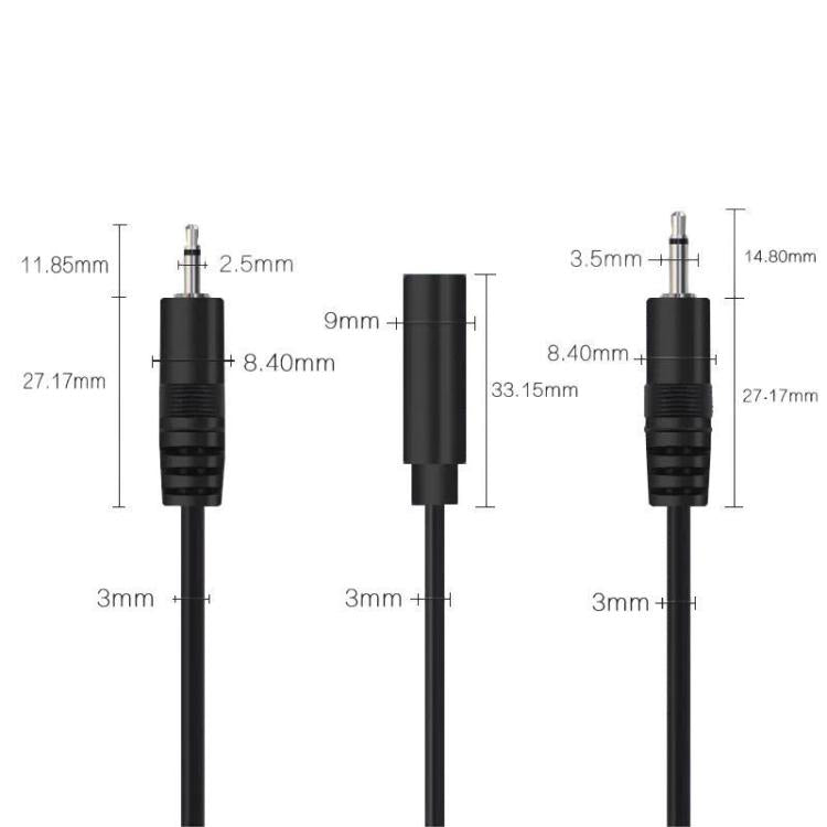 Câble mono 2 broches AUX tête simple câble audio haut-parleur cordon d'alimentation audio, longueur : 25 cm, mâle 2,5 mm, femelle 2,5 mm, mâle 3,5 mm, femelle 3,5 mm