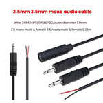 Câble mono 2 broches AUX tête simple câble audio haut-parleur cordon d'alimentation audio, longueur : 25 cm, mâle 2,5 mm, femelle 2,5 mm, mâle 3,5 mm, femelle 3,5 mm