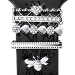 Lot de 5 bracelets en silicone pour montre connectée (largeur 20 mm), avec anneaux décoratifs en métal : or 1, argent 2, or rose 3, or rose 4, argent 5, or rose 6, or 7, or rose 8, or 9
