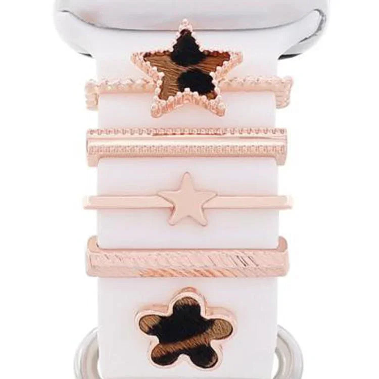 Lot de 5 bracelets en silicone pour montre connectée (largeur 20 mm), avec anneaux décoratifs en métal : or 1, argent 2, or rose 3, or rose 4, argent 5, or rose 6, or 7, or rose 8, or 9