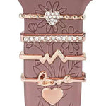 Lot de 5 bracelets en silicone pour montre connectée (largeur 20 mm), avec anneaux décoratifs en métal : or 1, argent 2, or rose 3, or rose 4, argent 5, or rose 6, or 7, or rose 8, or 9