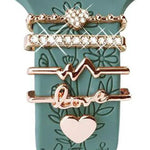 Lot de 5 bracelets en silicone pour montre connectée (largeur 20 mm), avec anneaux décoratifs en métal : or 1, argent 2, or rose 3, or rose 4, argent 5, or rose 6, or 7, or rose 8, or 9