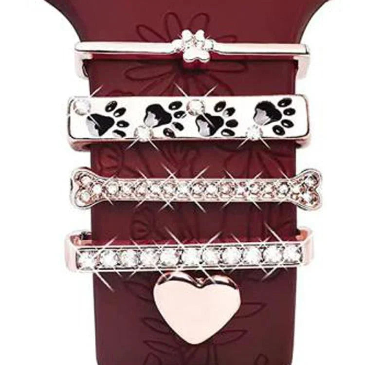 Lot de 5 bracelets en silicone pour montre connectée (largeur 20 mm), avec anneaux décoratifs en métal : or 1, argent 2, or rose 3, or rose 4, argent 5, or rose 6, or 7, or rose 8, or 9