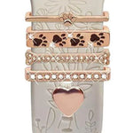 Lot de 5 bracelets en silicone pour montre connectée (largeur 20 mm), avec anneaux décoratifs en métal : or 1, argent 2, or rose 3, or rose 4, argent 5, or rose 6, or 7, or rose 8, or 9