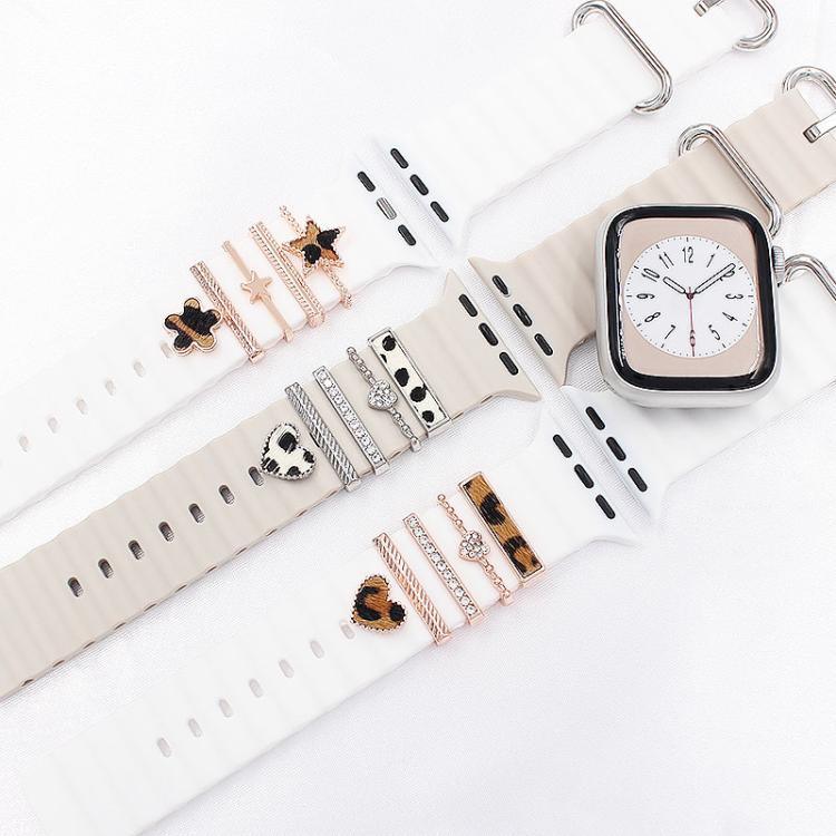 Lot de 5 bracelets en silicone pour montre connectée (largeur 20 mm), avec anneaux décoratifs en métal : or 1, argent 2, or rose 3, or rose 4, argent 5, or rose 6, or 7, or rose 8, or 9
