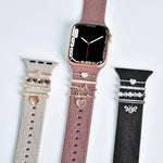 Lot de 5 bracelets en silicone pour montre connectée (largeur 20 mm), avec anneaux décoratifs en métal : or 1, argent 2, or rose 3, or rose 4, argent 5, or rose 6, or 7, or rose 8, or 9