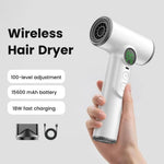 Sèche-cheveux sans fil avec moteur haute vitesse de 30 000 tr/min, air froid/chaud réglable sur 100 niveaux, batterie longue durée de 15 600 mAh