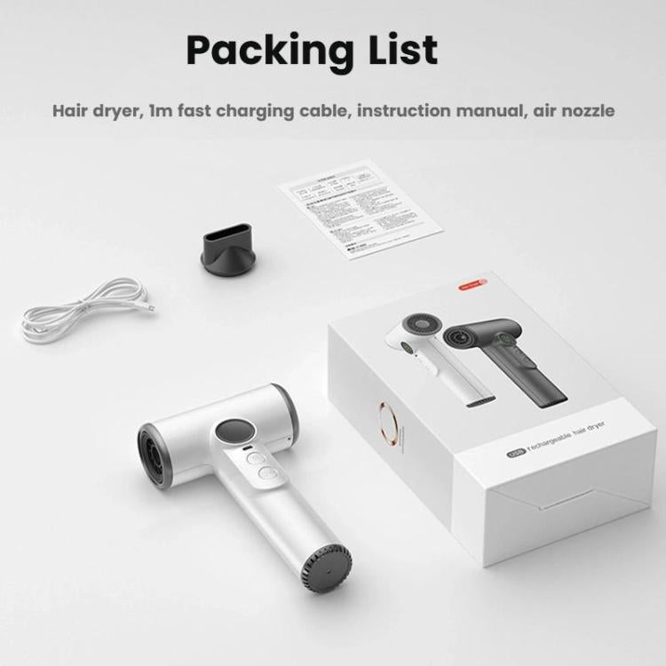 Sèche-cheveux sans fil avec moteur haute vitesse de 30 000 tr/min, air froid/chaud réglable sur 100 niveaux, batterie longue durée de 15 600 mAh