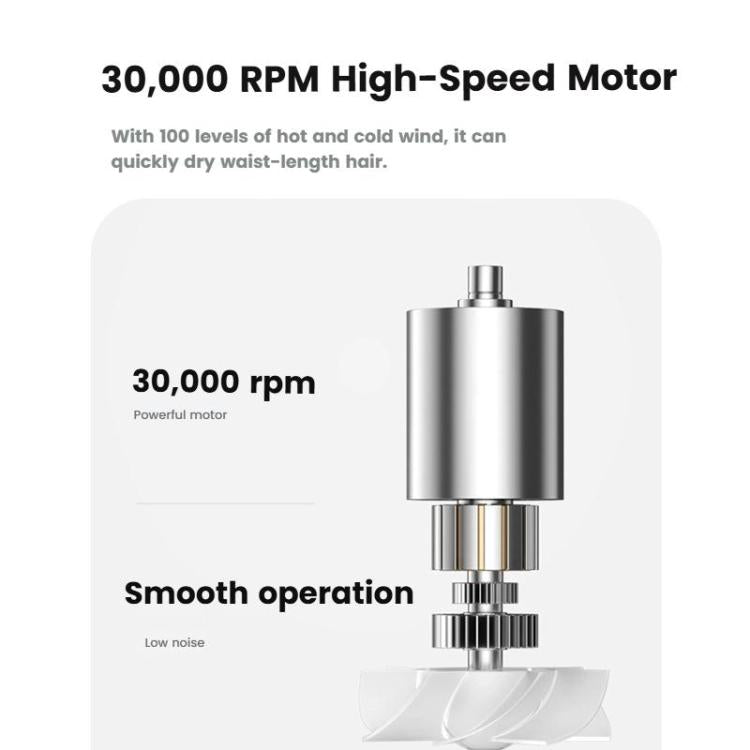 Sèche-cheveux sans fil avec moteur haute vitesse de 30 000 tr/min, air froid/chaud réglable sur 100 niveaux, batterie longue durée de 15 600 mAh