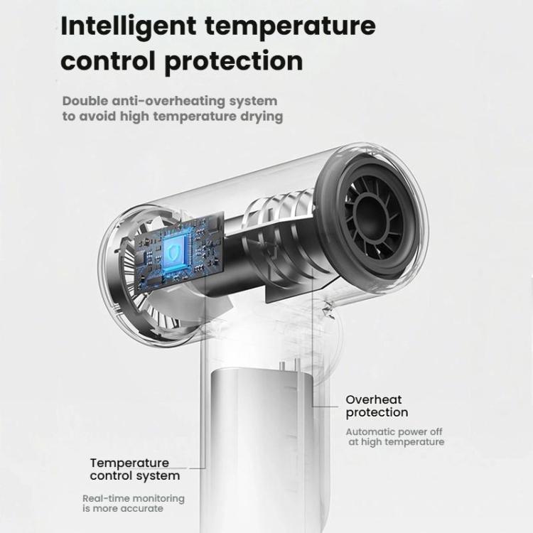 Sèche-cheveux sans fil avec moteur haute vitesse de 30 000 tr/min, air froid/chaud réglable sur 100 niveaux, batterie longue durée de 15 600 mAh