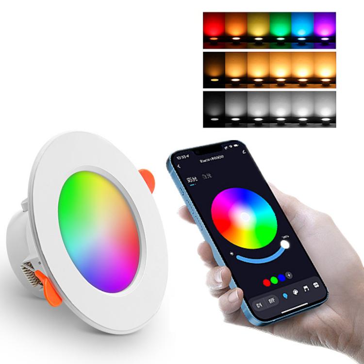 Plafonnier intelligent Tuya Bluetooth rond encastré RGBCW à couleurs changeantes, dimmable, Tuya Bluetooth 10W 85-265V