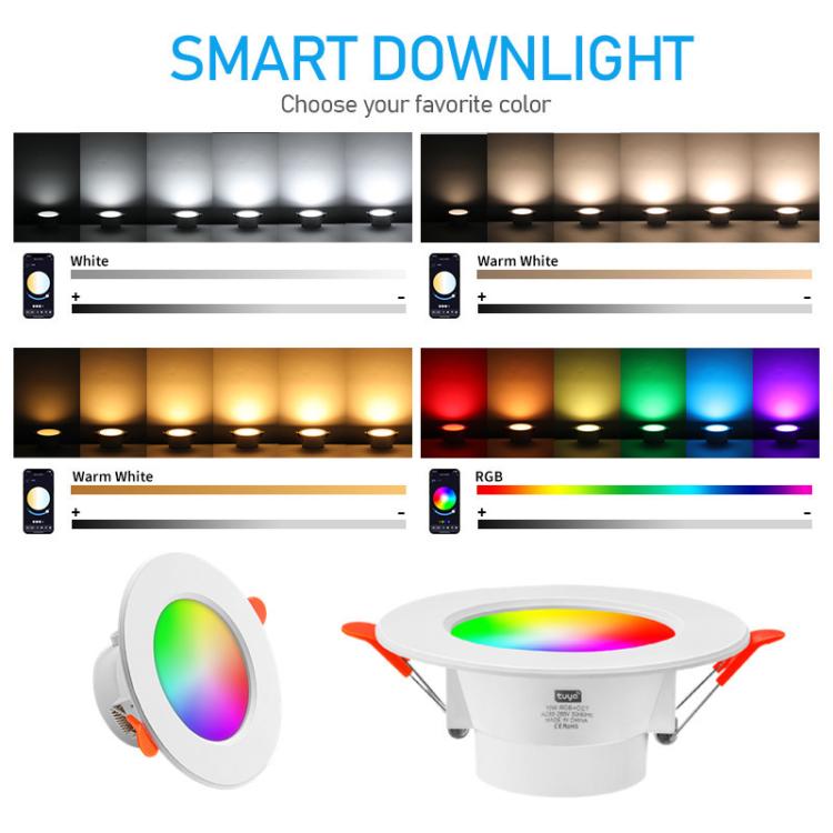 Plafonnier intelligent Tuya Bluetooth rond encastré RGBCW à couleurs changeantes, dimmable, Tuya Bluetooth 10W 85-265V