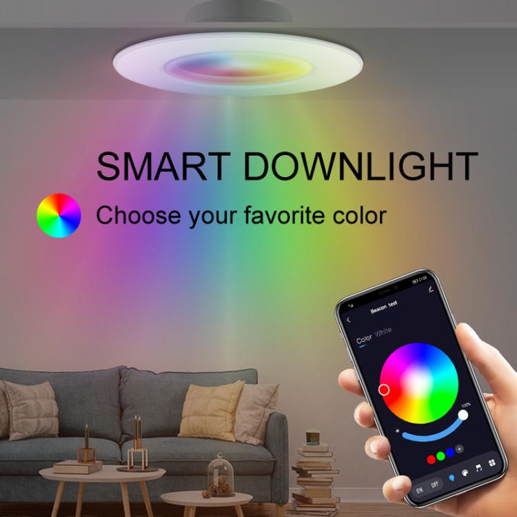 Plafonnier intelligent Tuya Bluetooth rond encastré RGBCW à couleurs changeantes, dimmable, Tuya Bluetooth 10W 85-265V