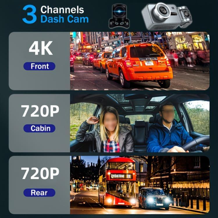 Enregistreur de conduite voiture 4K à trois lentilles connecté WIFI, G79