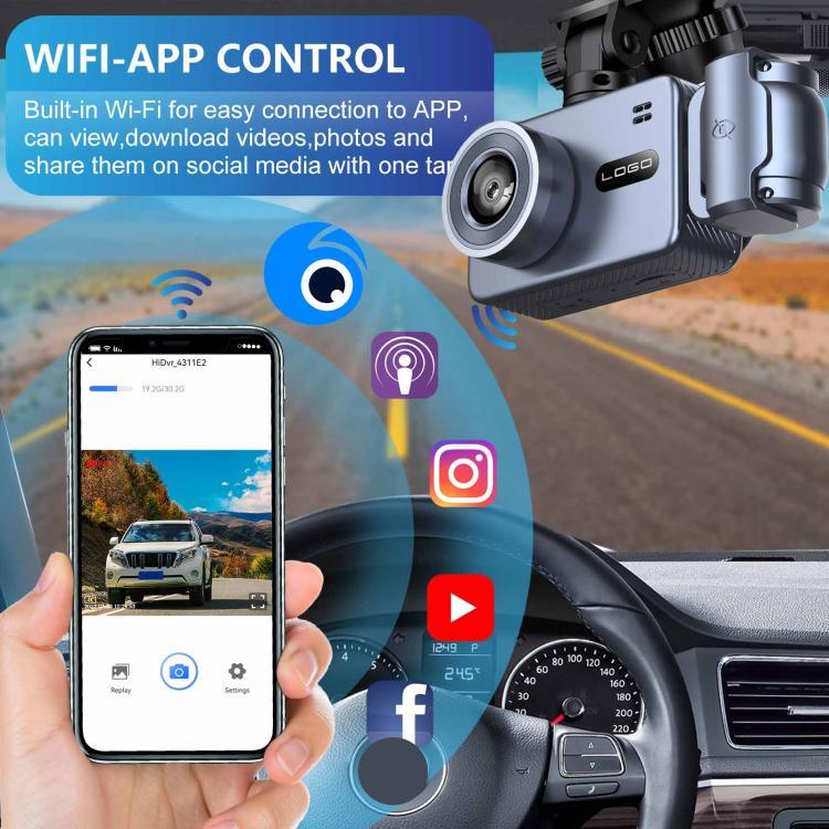 Enregistreur de conduite voiture 4K à trois lentilles connecté WIFI, G79