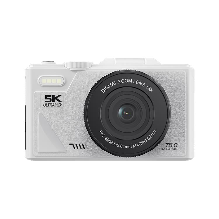 Appareil photo numérique HD W1 5K 75MP Zoom numérique 18X Enregistreur vidéo WiFi avec écran rabattable, W1 Blanc, W1 Noir