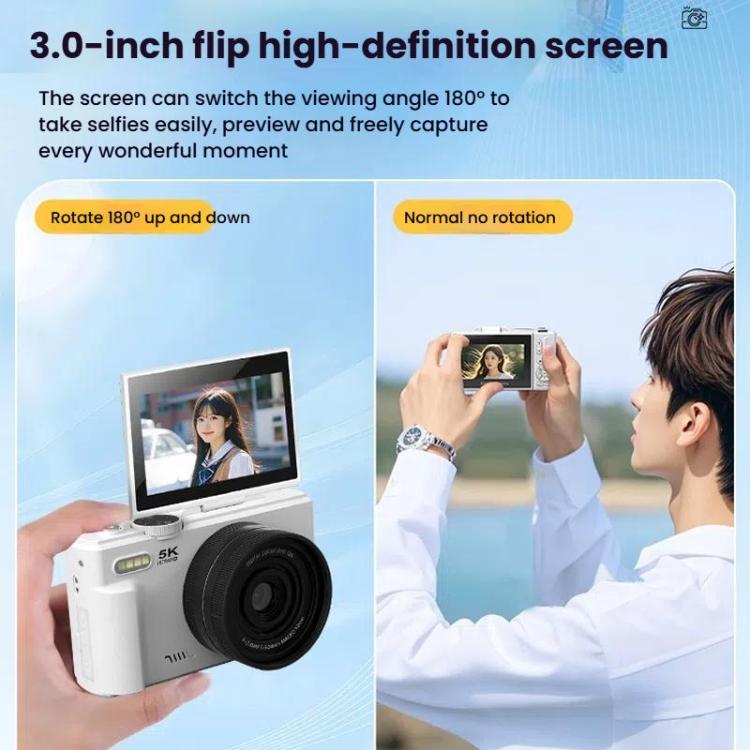 Appareil photo numérique HD W1 5K 75MP Zoom numérique 18X Enregistreur vidéo WiFi avec écran rabattable, W1 Blanc, W1 Noir