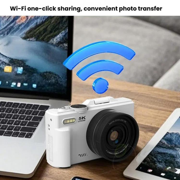 Appareil photo numérique HD W1 5K 75MP Zoom numérique 18X Enregistreur vidéo WiFi avec écran rabattable, W1 Blanc, W1 Noir