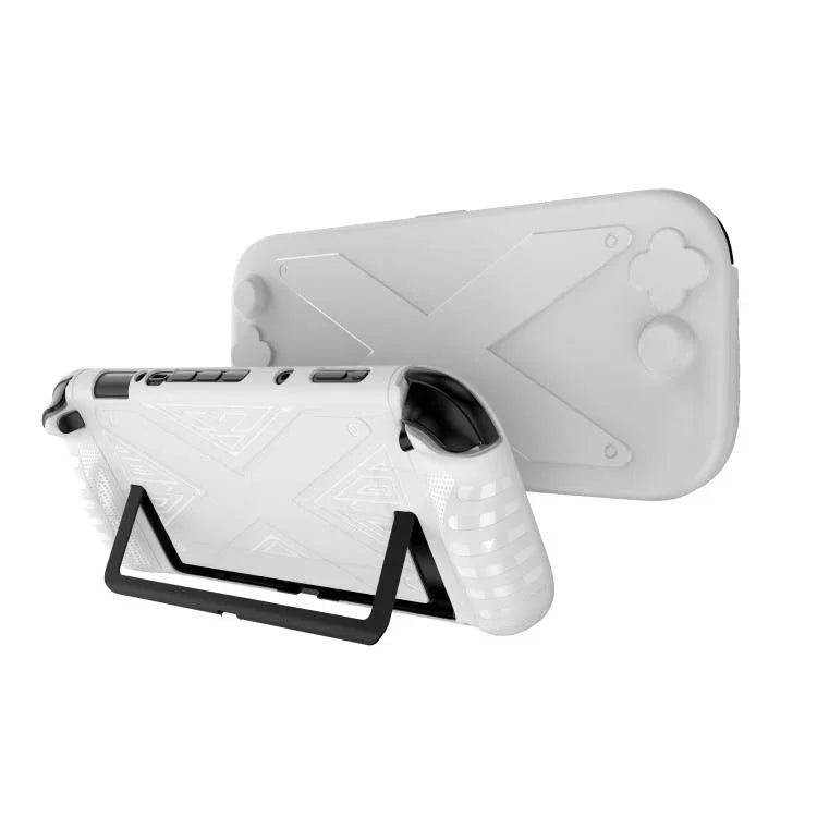 Coque de protection double pour Nintendo Switch 2 (PC + TPU) avec panneaux, disponible en noir et blanc.